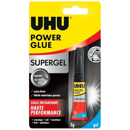 UHU Power Glue - Glue Extra-Forte Supergel - Multi-Supports : Plastique, Métal, Bois, Matériaux Non Poreux - Ne Coule Pas - Résistante à L'eau - Application Précise - Transparente - 2 Tubes de 3 g