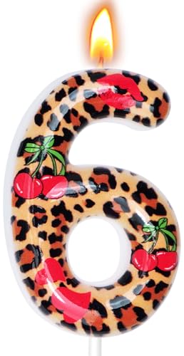 Cheetah Print Birthday Candles, Cheetah Print Party Decoration Supplies, Birthday Number Candles for Cake Topper (Brown, Number 6)