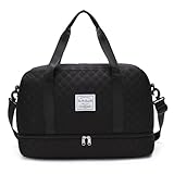 [ ユニベイズ ] ボストンバッグ レディース 旅行バッグ 一泊二日 大容量 機内持ち込み 折りたたみ 靴入れ 旅行カバン (ブラック, メインバッグ)