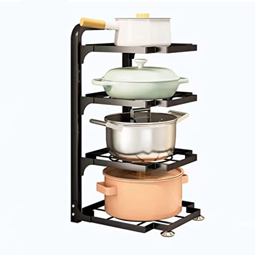 BEIJIALY Organizador de Ollas Y Sartenes Ajustable, Estante de Esquina, Estante de Almacenamiento de Cocina, Organizador de Tapa de Olla Negra Multicapa(Cuatro niveles 54x24x7cm/21,3x9,4x2,8 pulgadas)
