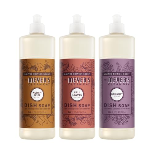 Image of Mrs. MEYER'S Clean Day Dish Soap, Elderberry, Fall Leaves, Acorn Spice, 16 FL OZ Each, 3 CT (Variety Pack)
