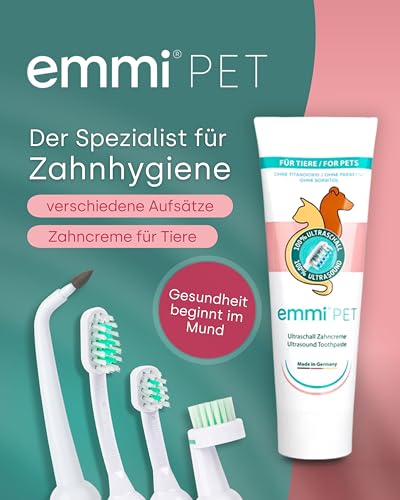 emmi-PET 2.0 Ultraschall-Zahnbürste für Hunde I Geräuschlose Hundezahnbürste gegen Zahnstein & Plaque I Schonende Zahnpflege ohne Schrubben I Zahnpflege Set inkl. Zahnpasta & Aufsätzen