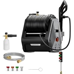 Giraffe Tools Grandfalls Pressure Washer G30B, Max 2900 PSI, 2.2 GPM, Electric Wall Mounted Pressure Washer with 100ft Black Pressure Hoses, Foam Cannon, 4-Nozzles for Car/Driveways, Dark Silver
