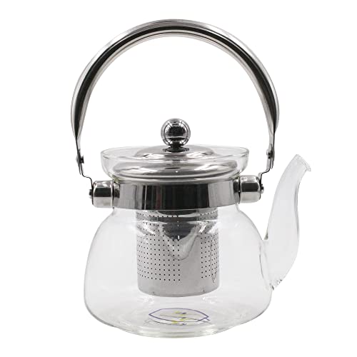 ابريق شاي من الزجاج مع غطاء ومصفاة من الستانلس ستيل سعة 1400 مل