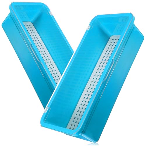 Lurrose Organizador de Cubiertos de Cocina de Plástico Azul Caja para Palillos y Utensilios con Bandeja Escurridora Juego de 2 Piezas para Almacenamiento Encimeras y Armarios