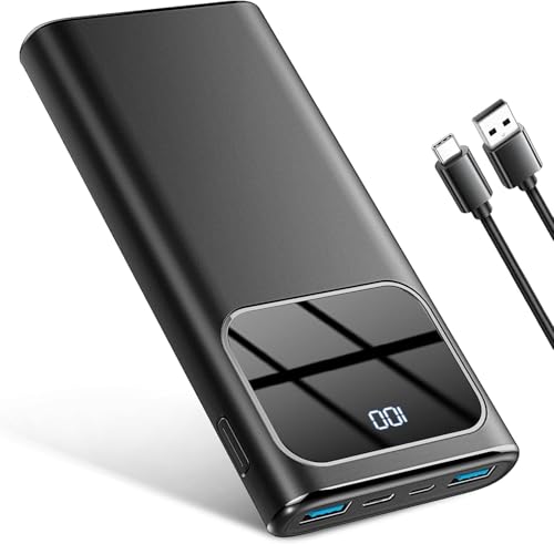 Power Bank, 10000mAh Bateria Externa Carga Rapida, 5V/3A Bateria Portatil con 4 Puertos Salidas