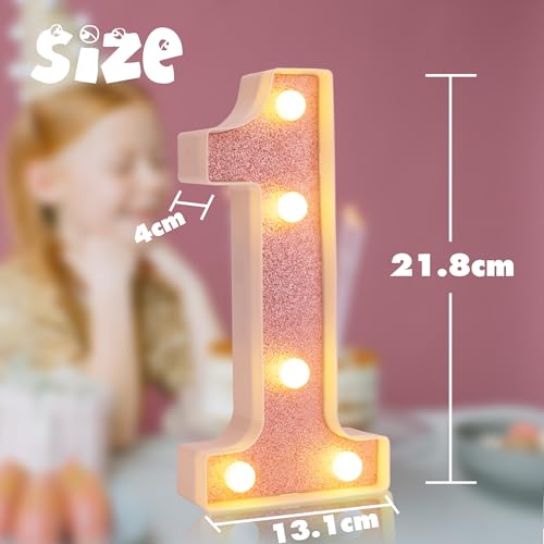 Image of LED Marquee Numbers, Light Up Numbers for Party, Small Light Up Letters, Battery Powered Lighted Number for Birthday or Home Decor (Pink Glitter 1)