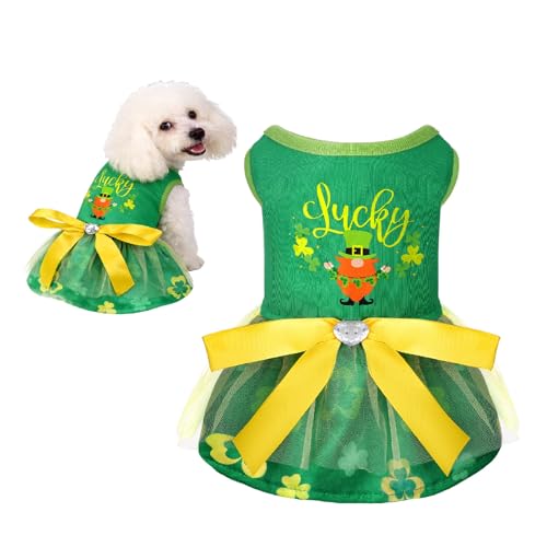 St Patrick's Day Dog Dress with Bow Sign Dog Dresses for Small Dog Puppy Cat Holiday Outfits