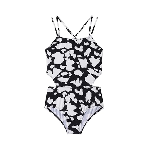 Image of LIZENS Girls' One Piece Leopard Swimwear Cut Out Spaghetti Straps Swimsuit Floral Beach Bathing Suit for Girls Toddler Kids