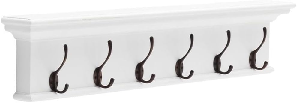 NovaSolo Halifax Pure White Mahogany Wood 6-Hook Coat Rack And Top Shelf