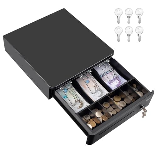 Tera Cash Register Drawer Box with 3 Bill 6 Coin Cash Tray for Point of Sale (POS) System, Removable Coin Compartment, 12V, RJ12 Key-Lock, Media Slot for Stores, Shops and Businesses, 330R