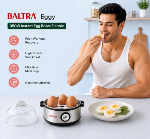 Image of BALTRA Egg Boiler Electric 350 Watt with Automatic Shut Down & Boil Dry Protection | 7 Egg Capacity, Removable Egg Tray, Stainless Steel Body & Heating Plate, Easy to Use