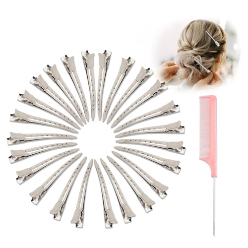 Hair Clips for Rollers Pin Curl Clip Metal Duck Billed Hair Clips for Women Styling 24pcs(3.5Inch) Silver larger Aligator Curl Loc Clips Salon Bows DIY 1pcs Rat Tail Combs Dgeclr