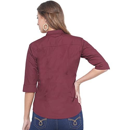 Image of Polycotton Women 3 /4 Sleeve Stylish Solid Western Offical Formal Shirt Casual Regular Fit Shirt for Women