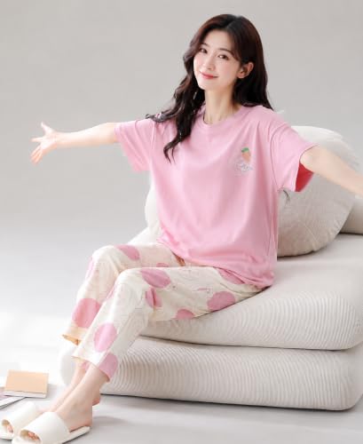 Image of Women Printed T-Shirt and Track Pant Set | Cotton Co-Ord Night Suit for Women | Lounge Wear, Sleepwear, Gym Wear | Half Sleeve Top & Elastic Waist Joggers | Stylish