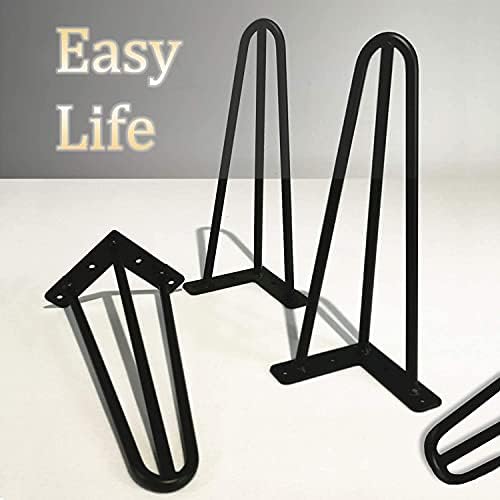 wyewye Hairpin Table Legs,16 Inch Heavy Duty Metal Furniture Legs, DIY Metal Table Legs Black 3 Rod Modern Furniture Legs, 10mm Steel Hairpin Legs with Free Screws and Floor Protector Feet (Set of 4)