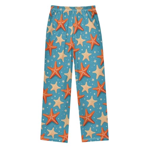 Orange Starfish Pattern Pajama Pants Lounge Sleep Pants Elastic Waist Long Pajama Bottoms with Pockets for 6-14 Years2