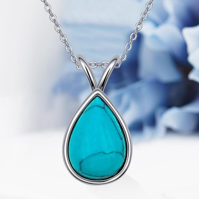 Genuine Turquoise Necklace for Women S925 Sterling Silver Turquoise Pendant Jewelry Gift for Mom - Image 4