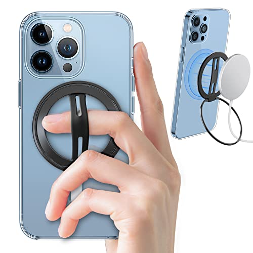 EWA Kompatibel mit Magsafe Handy Ring Halterung Fingerhalter, mit Silikon Fingergurt, Magnetischer Ringhalter, Verstellbare Kickstandschlaufe, Nur für iPhone 13, 12 Pro/Pro Max/Mini (MG201-Schwarz) Cover