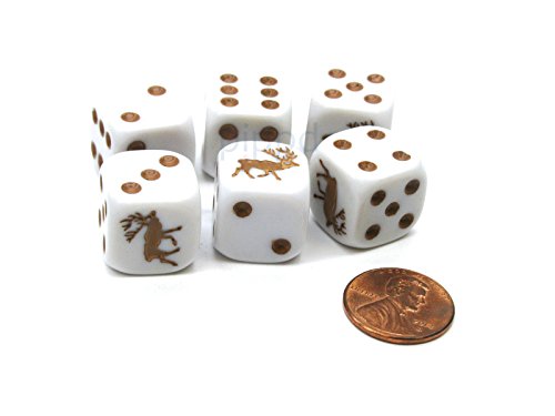 Set of 6 16mm D6 Round Edge Koplow Games Elk Dice - White with Brown