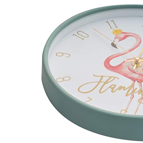LUUK LIFESTYLE Original and minimalist quartz wall clock with pink flamingo and second hand, minimalist design, silent movement, kitchen clock, vintage living room clock, housewarming gift, green - Image 3