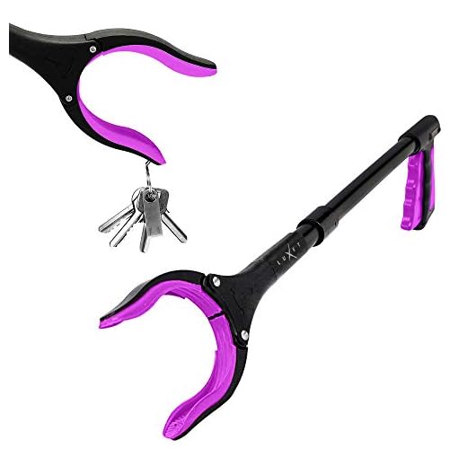 Grabber Reacher Tool 19 Inch Long, Foldable Pick Up Stick - Strong Grip Magnetic Tip - Heavy Duty Trash Picker Claw Reacher Grabber Tool Elderly Wheelchair Mobility Aid (Pink)