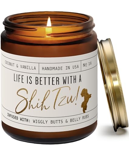 Shih Tzu Gifts for Women - 'Life is Better with a Shih Tzu' Candle, w/Vanilla, Coconut & Citrus - Infused w/Essential Oils I Decor I Long-Lasting 50Hr Burn I Made in the USA
