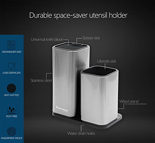 image for Innoteck Essentials 3in1 Stainless Steel Knife Block Plus Utensil Hold