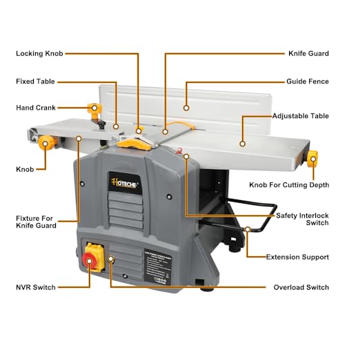 Hoteche 204mm Abricht- und Dickenhobel, 1500W Holzbearbeitungsmaschine mit 9000U/min, Braun Karton Verpackung