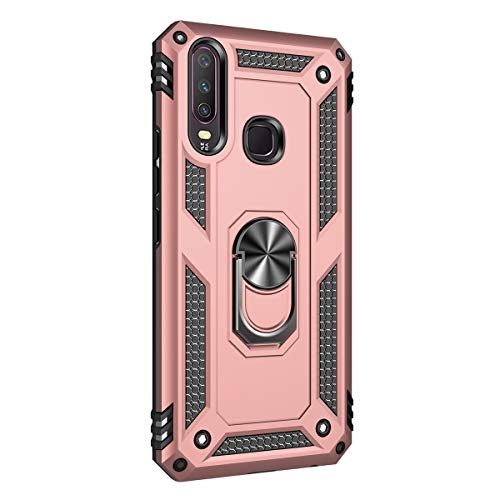 Hicaseer Vivo Y17 Case, PC+TPU Anti-drop Anti-shock Anti-scratch Magnetic 360 Degree Rotating Kickstand Full Cover for Vivo Y17 -Rose Gold