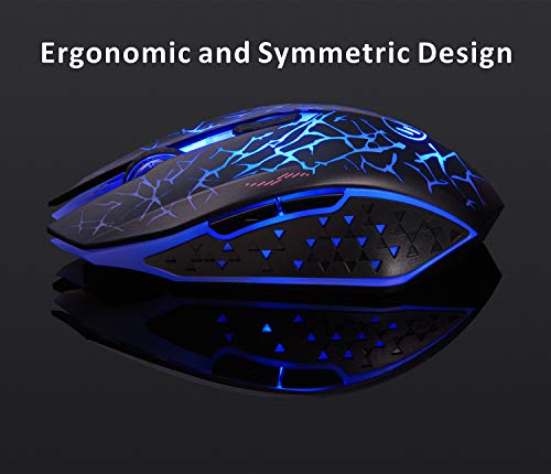 Tenmos K6 Wireless Gaming Mouse, Rechargeable Silent Led Optical Computer Mice With Usb Receiver, 3 Adjustable Dpi Level And 6 Buttons, Auto Sleeping Compatible Laptop/Pc/Notebook (Blue Light) #TOP3