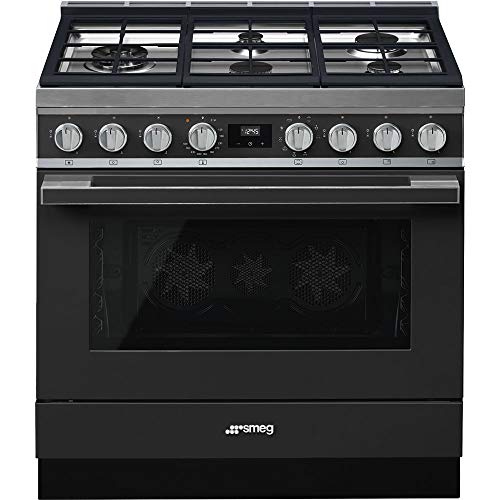 Smeg CPF36UGMAN Portofino Pro-Style Dual Fuel Range 36-Inches with 5 Burners, 4.5 Cu. Ft Capacity, Matte Black
