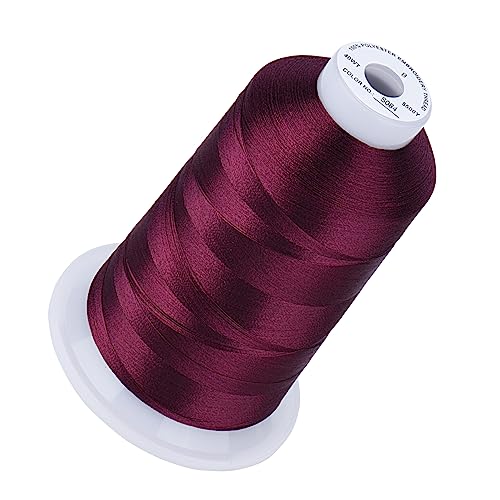 Image of Simthread 5500Yds 40WT Polyester Embroidery Thread Burgundy Cherry S084 | High-yardage 5000M spool offers smooth feeding and stable 40WT polyester thread for home and commercial embroidery machines.