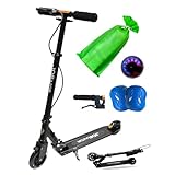 JD RAZOR MS-205R-B キックボード キックスターター ハンドブレーキ付 光る LEDホイール 高さ調整可能 大人用 子供用 プレゼント 持ち運び 折り畳み式 耐荷重90㎏ (【ラッピング済】スタンド付ブラック/プロテクター付)