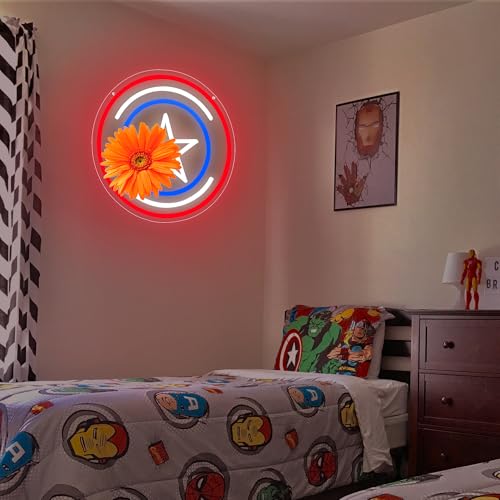 Image of Anime Neon Signs for Wall Decor Anime Shield LED Light for Boys Bedroom Cool Light Up Signs Decor for Man Cave Game Room Bar Club Cool Gifts for Men Kids Boys Movie Fans,Size 13.4 * 13.4 in(FMXD133)