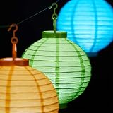 Relaxdays Kolorowe lampiony LED, 10 sztuk, zasilanie bateryjne, do użytku na zewnątrz i wewnątrz, do zawieszenia, papierowe latarnie Ø 20 cm, kolorowe