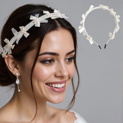 Tiara de arco com pérola acrílica de fileira dupla para mulheres, acessórios de cabelo elegantes para uso diário, festas e ocasiões especiais