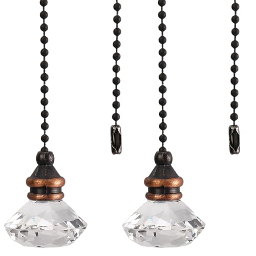 Image of GORGECRAFT 2PCS Ceiling Fan Pull Chain 13 Inches Light and Fan Cord Swith Connector Clear Crystal Diamond Fan Pull Chain Charms Ceiling Fan Pull Chain Extenders for Ceiling Light Lamp Fan