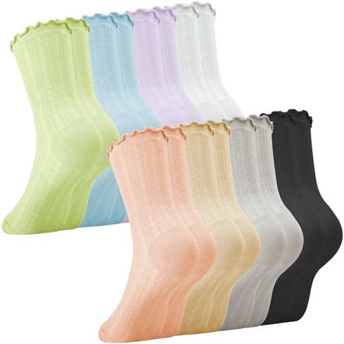 Jspupifip 8 Pairs Ruffle Socks Woma - Cute Frilly Crew Socks Soft Breathable Daily Sock for Women Girls — view 3