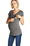 LaClef Women's Crossover V Neck Short Sleeve Nursing Breastfeeding Tops (Medium, Charcoal)