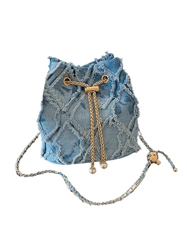 Floerns Women's Retro Denim Bucket Bag Chain Strap Shoulder Handbags Mini Crossbody Bags