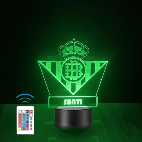 Riscko Lámpara Real Betis LED Fútbol 3D con Ilusión Óptica – Luz Nocturna Infantil y Decoración Habitación – Regalo para Niños y Aficionados al Fútbol