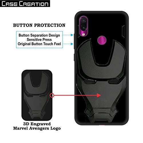 Image of COVERLY Official 3D Touch Feel Trending Avengers Logo Mask Soft Rugged Grip Iron Man Super Power Cartoon Movie Engraved Silicone Matte Back Cover for Xiaomi Redmi Note 7 Pro - Black