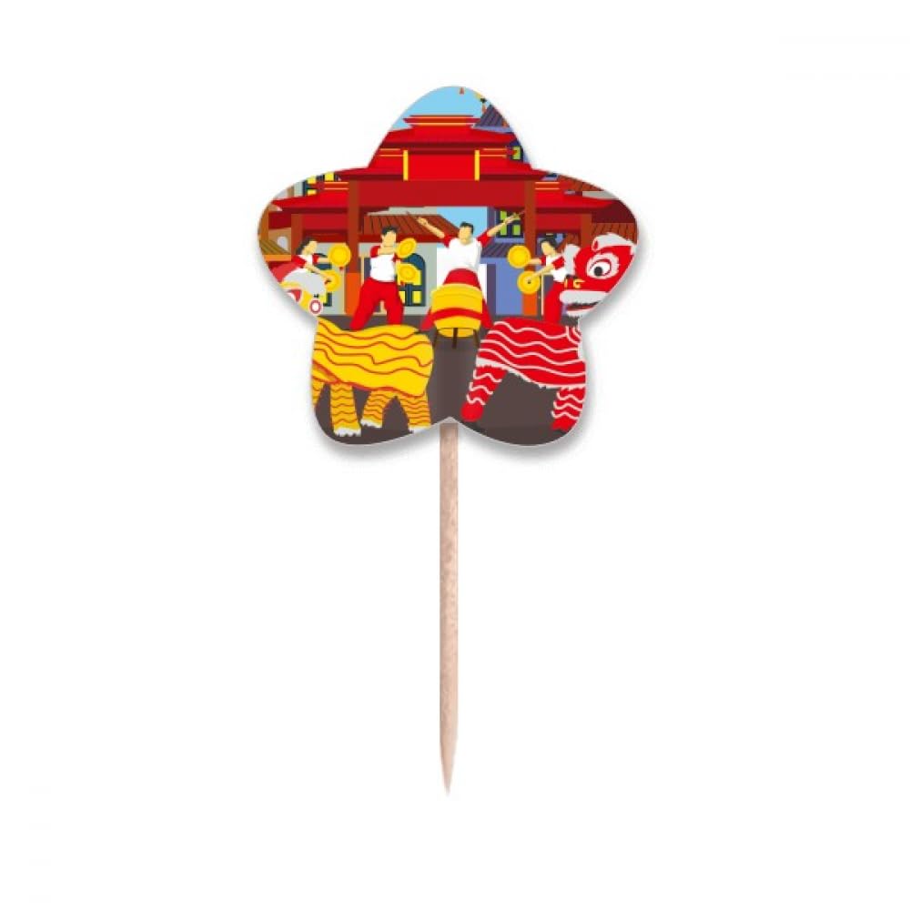 Cure-dents chinois personnalisé Lion Dance pour décoration de cupcake