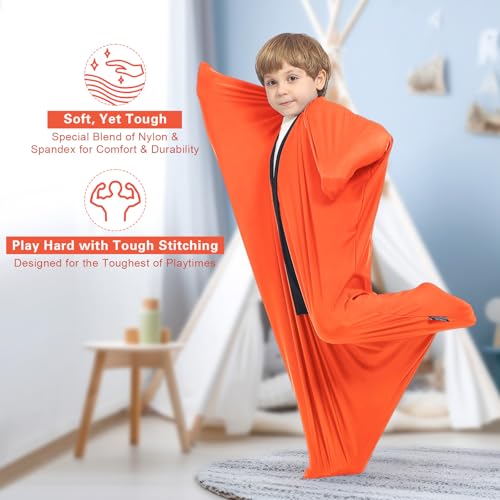Image of Sensory Body Sock for Adults, Extra Large Compression Sack 30 * 68 inch, Soft Fabric with Strong Stitching and Snap Closures (Bright Orange)