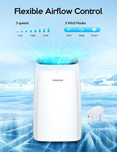 VAGKRI Portable Air Conditioners 12000 BTU ASHRAE (8150 BTU DOE/SACC),3-in-1 AC Unit with Fan & Dehumidifier Cools up to 500 sq.ft,Smart/Sleep Mode,3 Speeds,Auto Swing,24H Timer