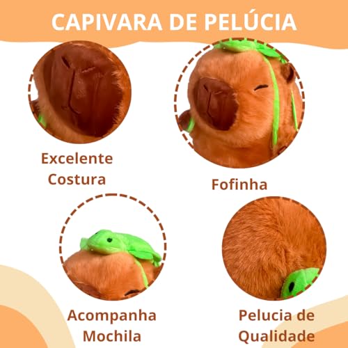 Capivara de Pelúcia com Mochila de Tartaruga Brinquedo Presente Natal Crianças Menino e Menina Bicho