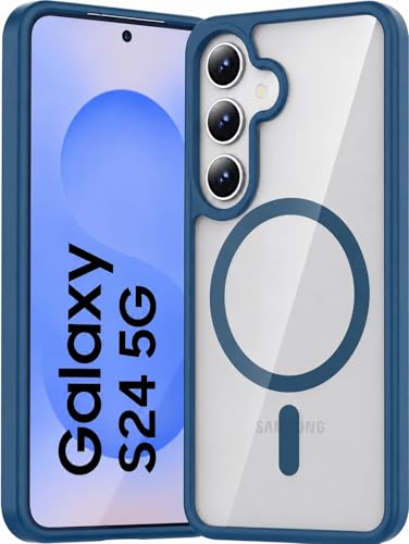 Image of ArmourPro MagSafe Compatible Case for Samsung Galaxy S24, Magnetic Wireless Charging Back Cover with Clear Back, Flexible TPU Bumper, Camera Protection | Blue