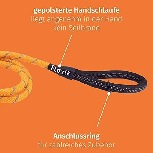 Floxik Tauleine für Hunde Orange | innovative 1,5m Hundeleine mit Zwei Griffen und reflektierenden Nähten für mittelgroße & große Hunde | wetterbeständiges & belastbares Kletterseilmaterial