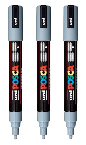 Image of posca PC-5M Water-Based Paint Markers, Reversible Medium Tip (1.8-2.5mm), Grey, 3 Count